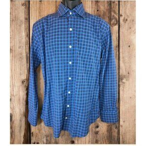 Peter Millar Crown Mens Dress Shirt Medium Blue Plaid